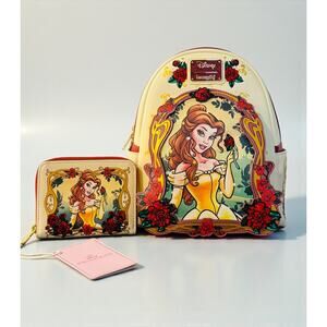Loungefly Disney Beauty and the Beast Belle Floral Mini Backpack & Wallet NWT